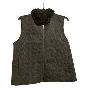 Sport Haley Women’s Vintage Black Zip Vest Faux Fur Collar‎ Pockets Size Medium